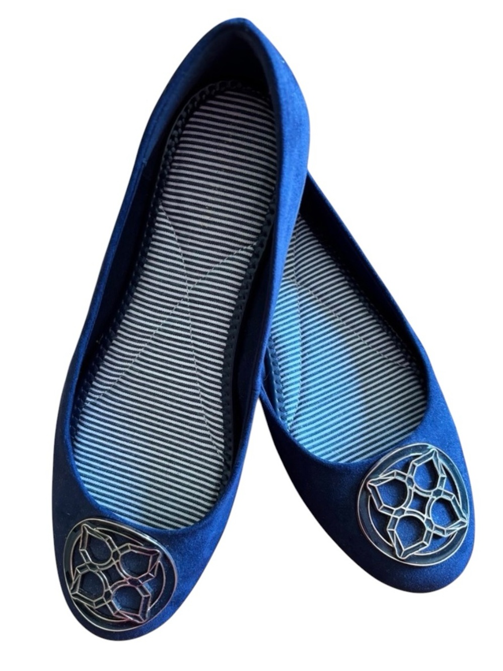 Kelly & Katie Women’s Navy Faux Suede Ballet Flats with Silver Toe Detail, 8.5
